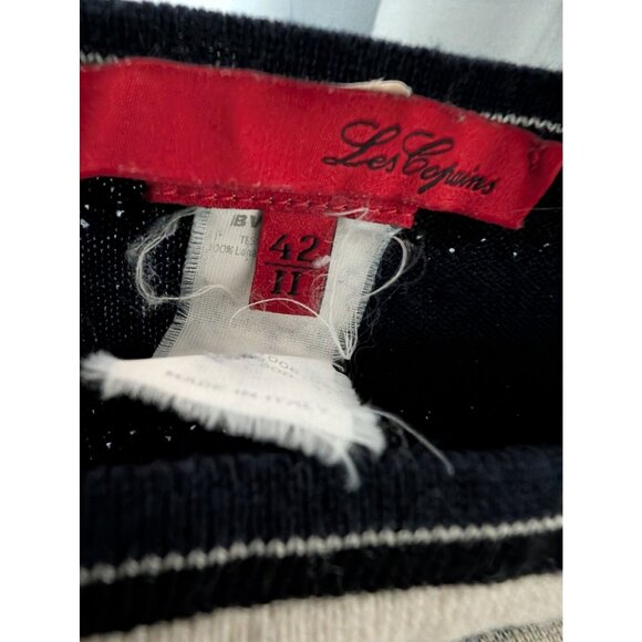 Vintage Les Copains Black White Striped Knit Sweater Cut-Out Italy Size 42 *READ - Picture 6 of 7